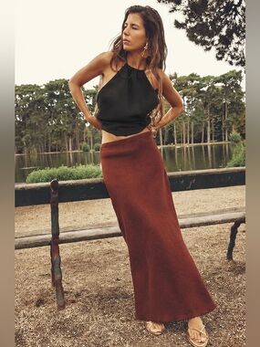 ZARA LINEN SKIRT FRAYED BRICK
